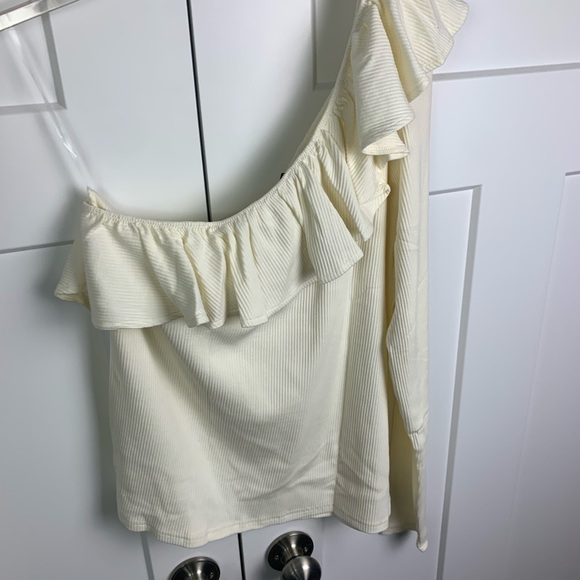 NWT J Crew XL One-shoulder ruffleneck top Cream Ivory Ribbed romantic coquette - Picture 5 of 5